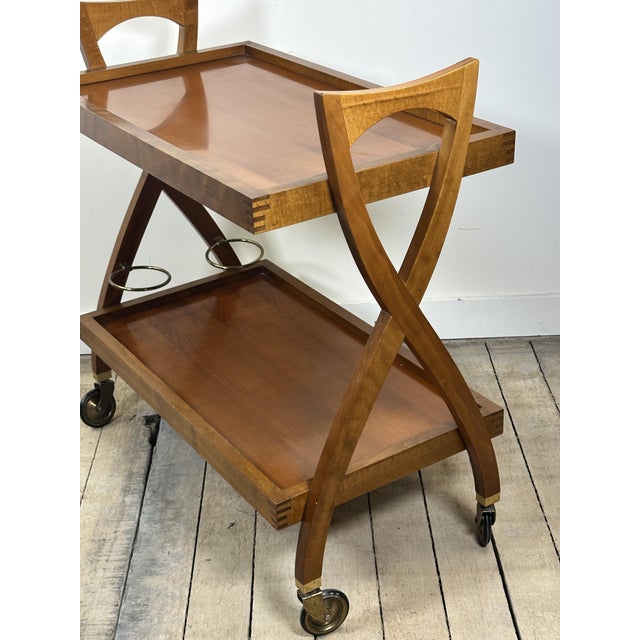 Vintage Cherry Wood Rolling Serving Cart, 1970s For Sale - Image 9 of 12