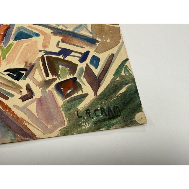 Leighton R. Cram, American (1895-1981) watercolor on paper abstract expressionist landscape scene. Signed lower right....
