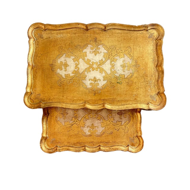 Neoclassical Mid 20th Century Italian Florentine Gilt Nesting Tables - 2 Matching Sets For Sale - Image 3 of 13