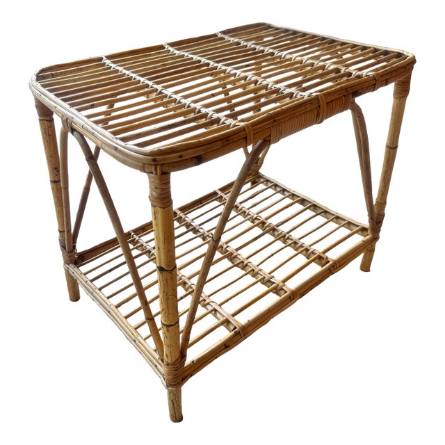 Vintage Tito Angoli Style Bamboo and Rattan Coffee / Side Table For Sale
