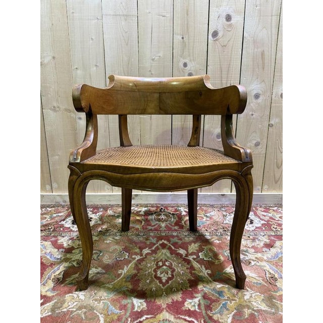 Brown Louis Philippe Office Chair in Walnut and Caning For Sale - Image 8 of 8