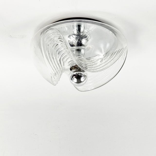 Stunning glass ceiling lights/flush mounts 'Wave' model (also called 'Futura') designed by Koch & Lowy for Peill & Putzler...