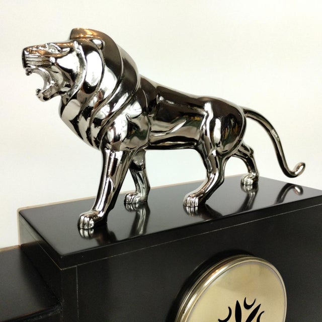 French Art Deco Mantel Clock with Chrome-Plated Bronze Lion, 1930s For Sale - Image 18 of 18