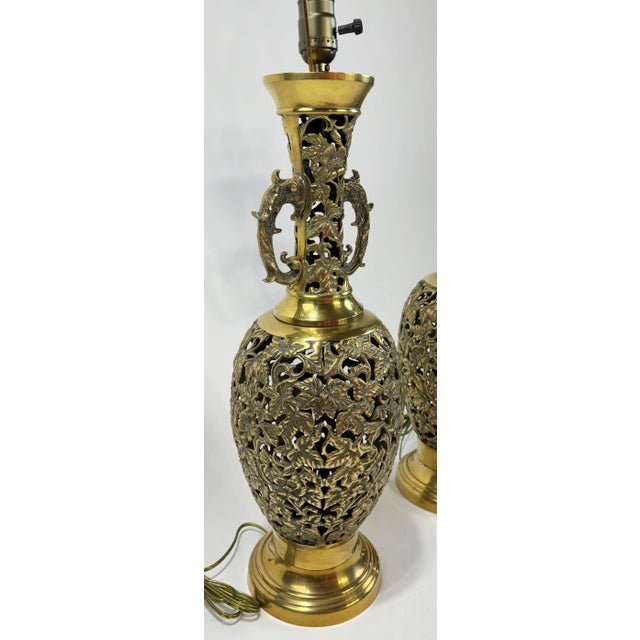 Vintage Reticulated Brass Filigree Table Lamp - Priced Per Lamp For Sale In Kansas City - Image 6 of 9