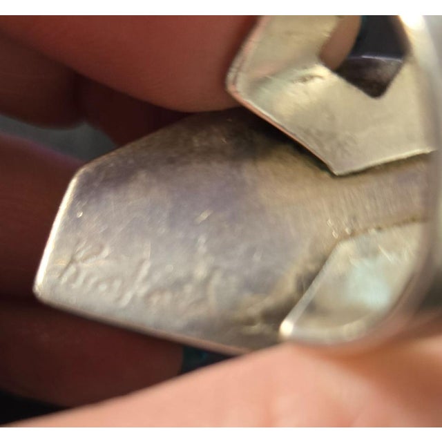 Metal Late 20th Century Richard Begay Mosaic Sterling Turquoise Spiny Oyster Coral & Onyx Coffin Ring Size 8 For Sale - Image 7 of 8