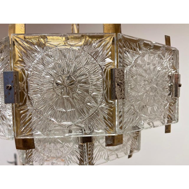 Mid-Century Glass and Brass Chandelier by Jaroslav Bejvl for Kamenicky Senov, 1970s For Sale - Image 6 of 10