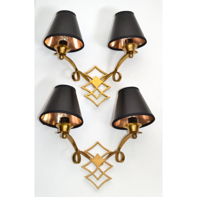 Jules Leleu French Neoclassical Brass Sconces, Wall Lights - Pair For Sale - Image 12 of 13