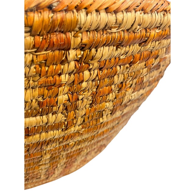 Vintage Large Size Southwest Style Coiled Reed Basket With Geometric Pattern 26” Diameter For Sale - Image 9 of 11