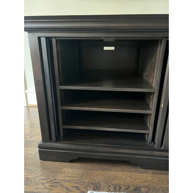 2000 - 2009 Exceptional Custom Solid Maple Media Console / Credenza With Pocket Doors & Integrated Power For Sale - Image 5 of 8