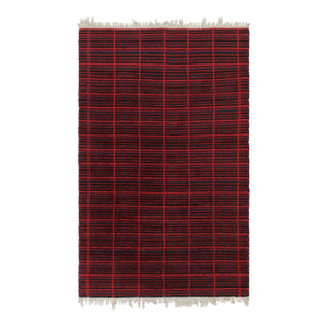 Vintage Swedish Rya Rug, Scandinavian Stripes in Red and Black - Rug & Kilim