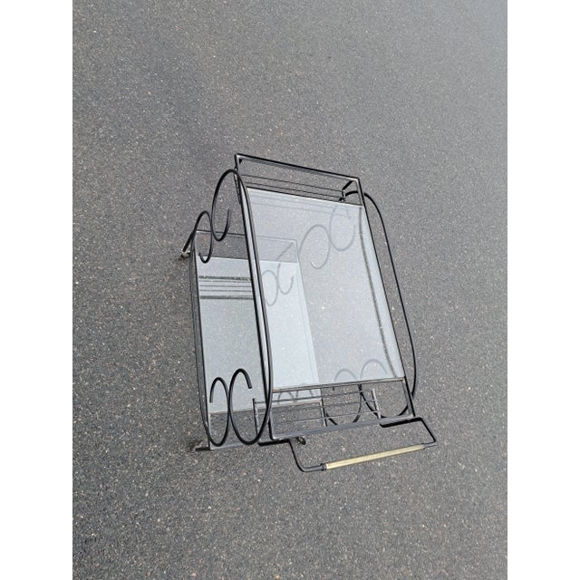 Mid 20th Century Wrought-Iron and Glass Bar Cart For Sale - Image 4 of 5