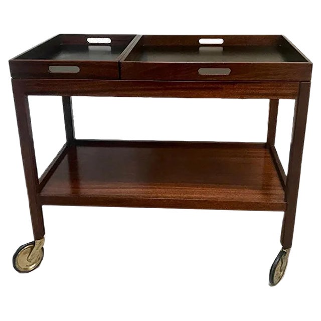 German Modernist Walnut Serving Cart with Removable Trays from Wilhelm Renz, 1960s For Sale