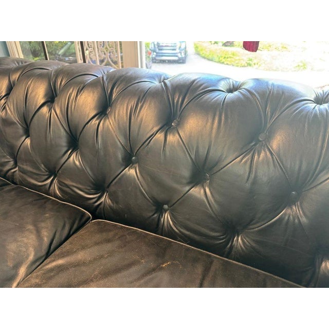 Restoration Hardware Kensington Ebony Leather Sofa With 44” Depth and Luxe Down Feather Fill For Sale - Image 15 of 18