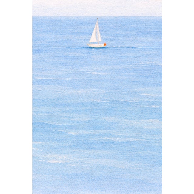 Minimalist Sailboat Seascape Wall Art, Coastal Ocean Landscape Print, Blue Water Nautical Art, 24″ × 36″ For Sale In Buffalo - Image 6 of 9