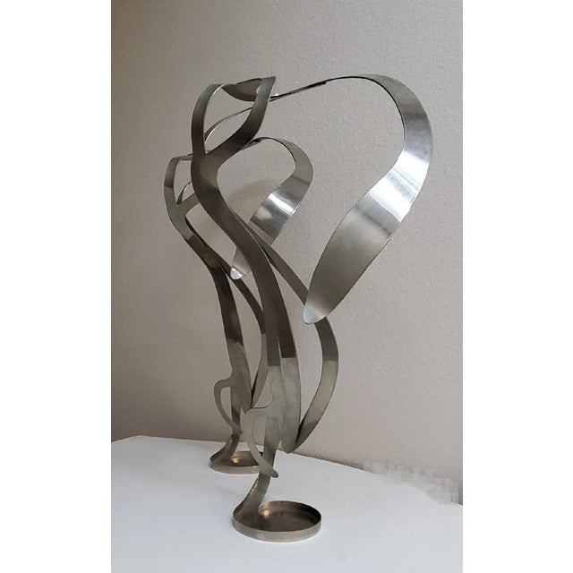 Silver Pair of 1920s Art Nouveau Styled Candle Holders Crafted Into Swirling Twirling Metal Smoke For Sale - Image 8 of 12