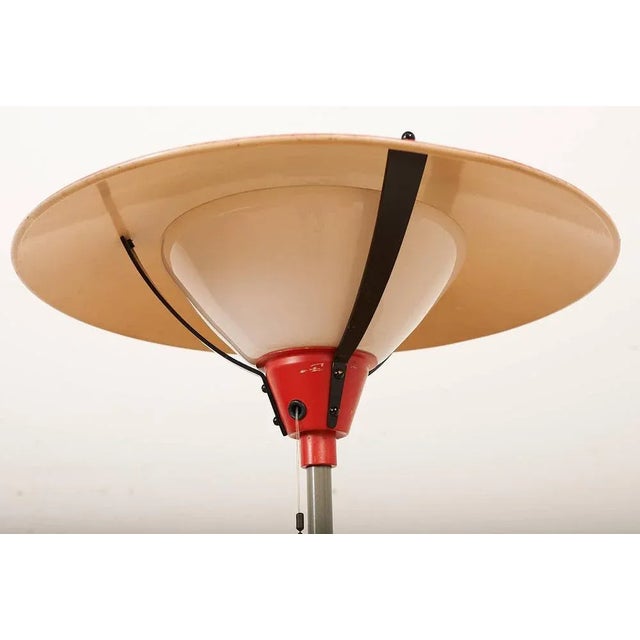 Gray Painted Tubular Steel Floor Lamp with Black Metal Base, Red Painted Metal Shade and Frosted Glass Diffuser For Sale - Image 4 of 10