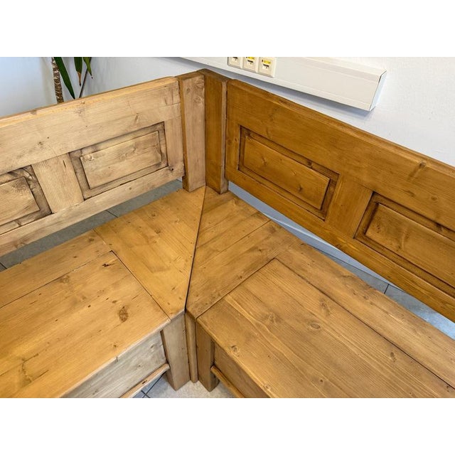 Farmhouse Corner Bench Group in Wood For Sale - Image 3 of 14