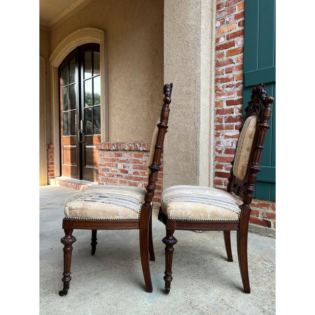 Pair Antique French Dining Chairs Renaissance Carved Oak Black Forest C1880 For Sale - Image 10 of 18