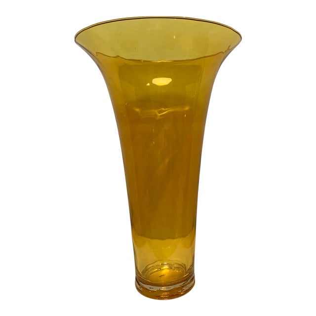 Blenko Style Yellow Amber Glass Trumpet Vase Chairish