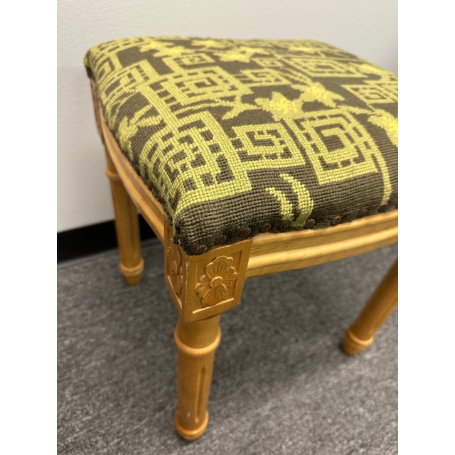 Transitional Vintage Needlepoint Stool For Sale - Image 3 of 5