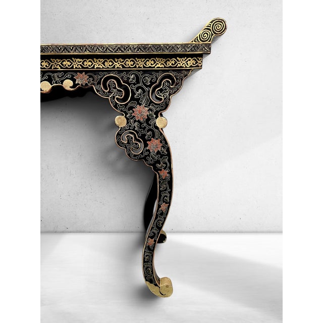 Wood Antique Chinese Black Lacquer & Gilt Carved Console Table, C. 1890–1920 For Sale - Image 7 of 9
