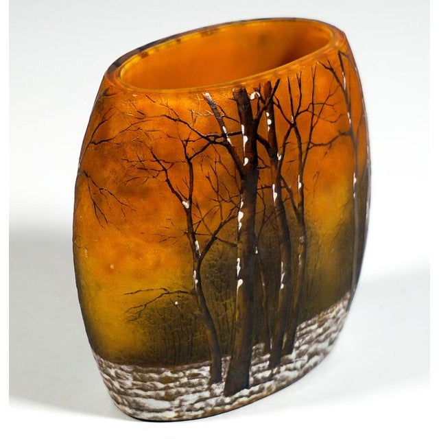 Art Nouveau Cameo Vase with Winter Landscape from Daum Nancy, France, 1900 For Sale - Image 5 of 7