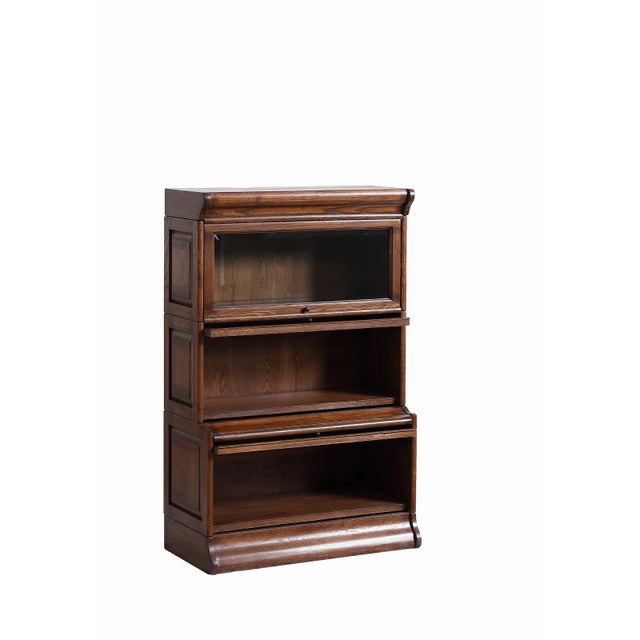 Brown Mission 3 Stack Oak Barrister Bookcase - Beveled Glass Walnut For Sale - Image 8 of 14