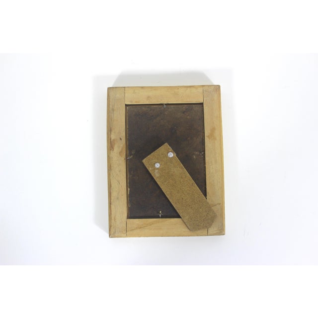 Vintage Miniature Hunting Painting in Persian Khatam Picture Frame With Bone, Wood and Brass Inlay, Table Top Easel Inlaid Photograph Frame For Sale - Image 9 of 12