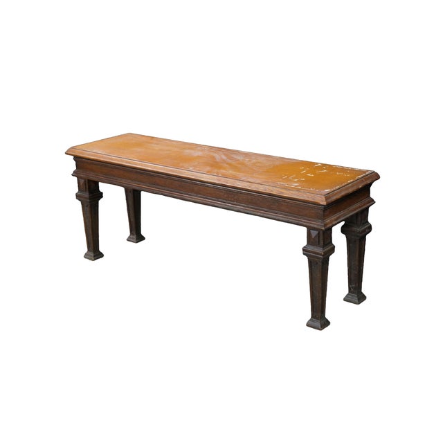 Victorian Antique Victorian English Tudor Oak Foyer Hall Entry Piano Bench 48" For Sale - Image 3 of 17