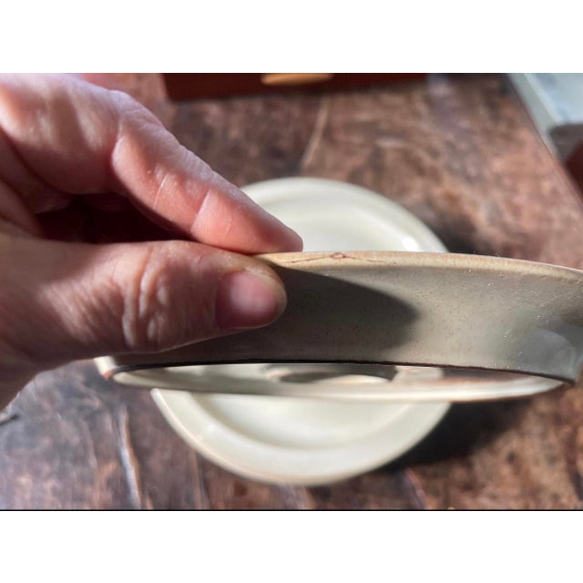 Modern Vintage German Stoneware 9.75” Plates - Set of Four (4) For Sale - Image 3 of 8