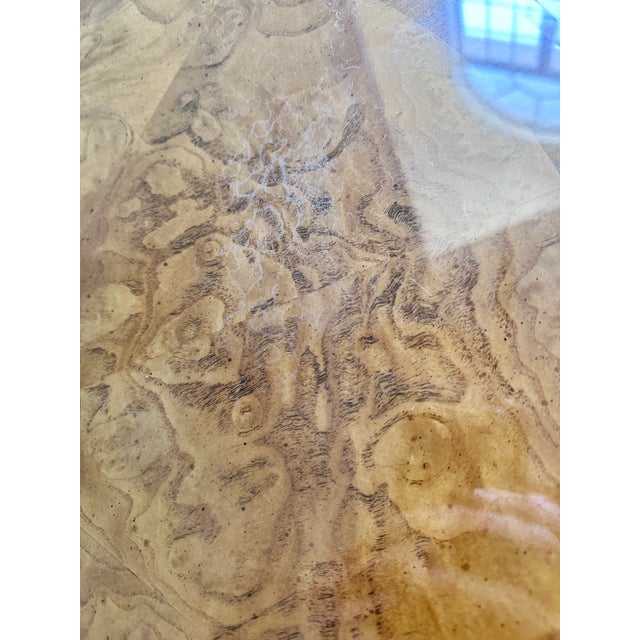 Late 20th Century Maitland-Smith Art Deco Style Round Burlwood and Glass Accent Table For Sale - Image 16 of 17