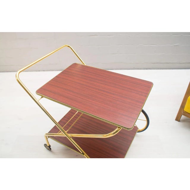 Vintage Hollywood Regency Gold-Colored Mahogany Trolley, 1960s For Sale - Image 15 of 16