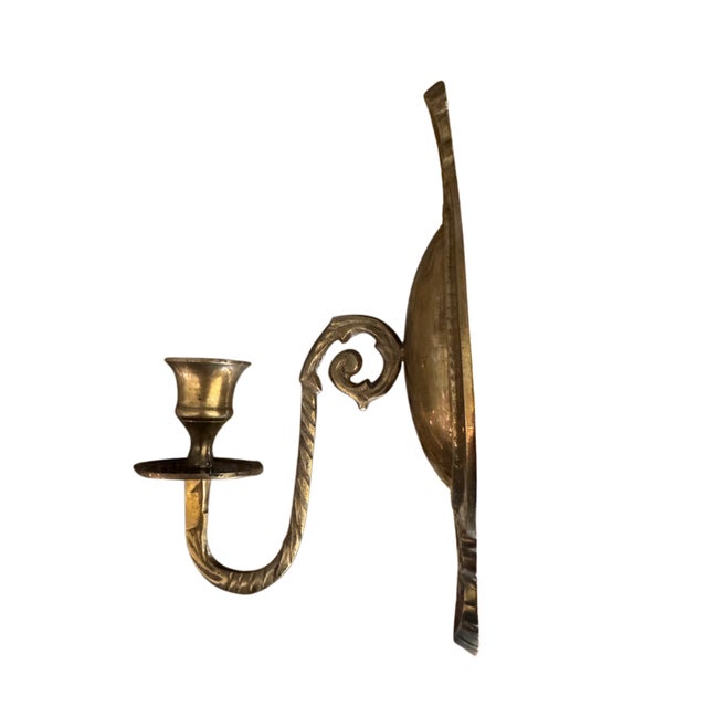 Vintage Pair of Cast Brass Oval Candle Wall Sconces With Reflector Backplates | Hollywood Regency Traditional For Sale - Image 10 of 11