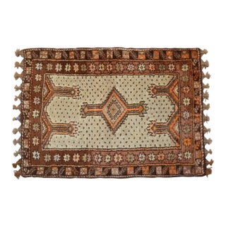 Handmade Turkish Tribal Rug. Neutral Colors Petite Rug - 3'6" X 4'11" For Sale