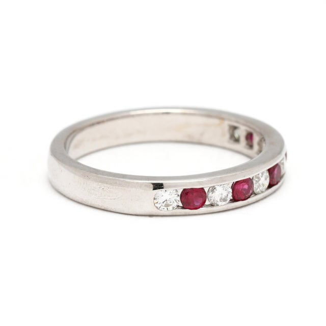 Modern 0.61ctw Ruby and Diamond Channel Band Ring, 18k White Gold, Ring Size 6.25 For Sale - Image 3 of 6
