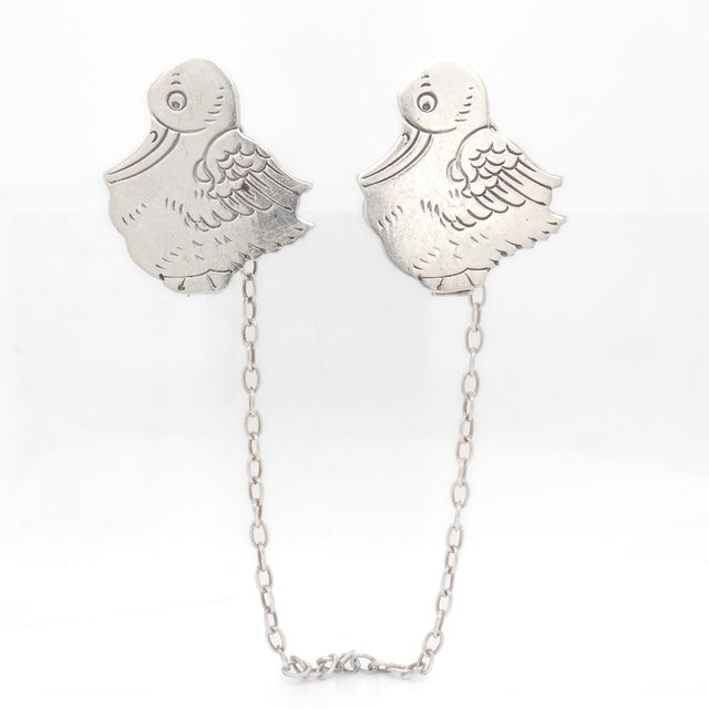 Antique Edwardian Webster Sterling Silver Figural Duck Child's Bib Holder - a Pair For Sale In Philadelphia - Image 6 of 14