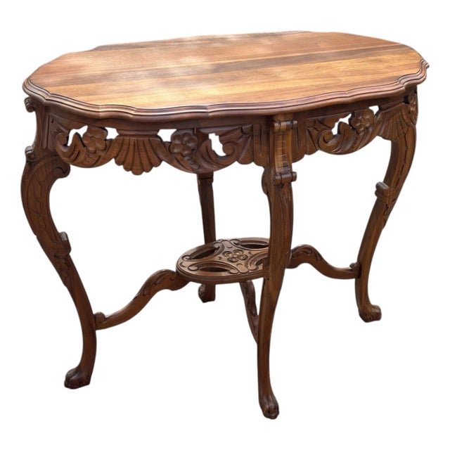 Late 19th Century Victorian Era Antique Pierced Carving Walnut Side Table For Sale