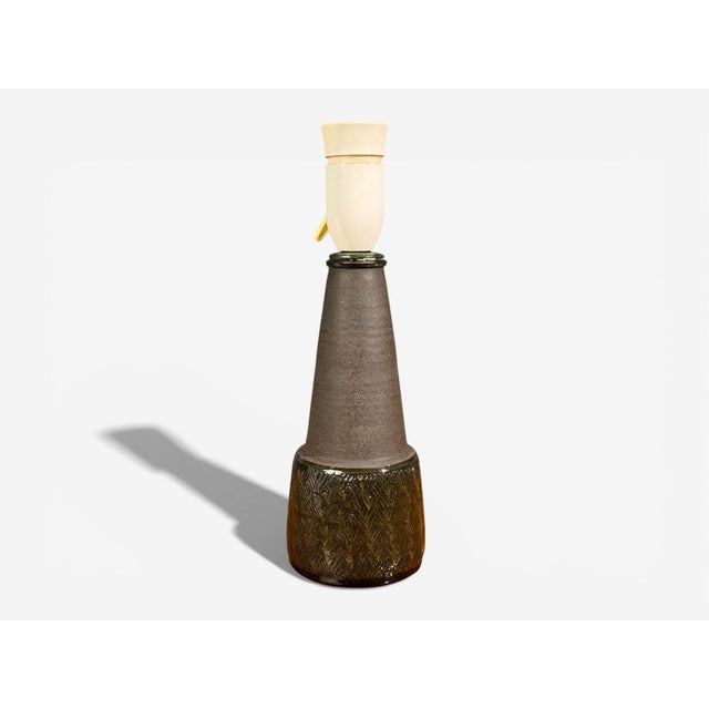Nils Kähler, Table Lamp, Green Ceramic, Textile, Denmark, 1960s For Sale - Image 4 of 7