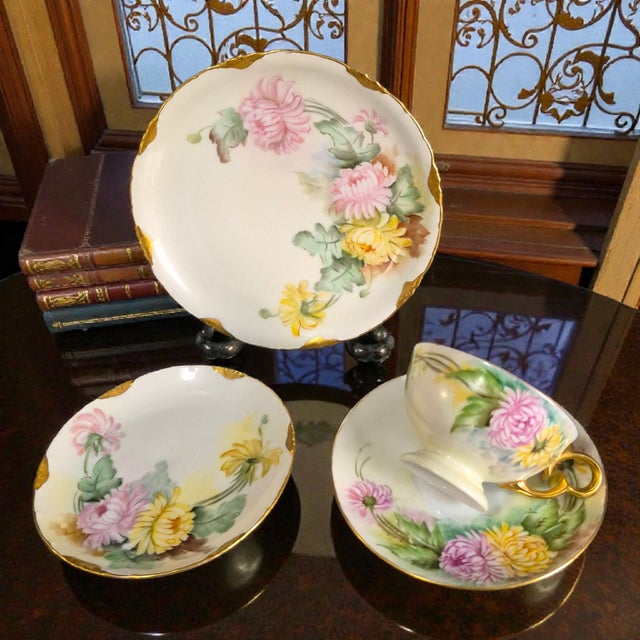The R.C. Versailles Bavaria Painted Gilded floral Chrysanthemums Porcelain 4piece Tea Set is a stunning vintage tea set...
