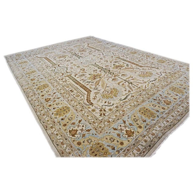 Traditional 21st Century Sultanabad 10x14 Ivory, Tan, Green & Light Blue Handmade Area Rug #9902700 For Sale - Image 3 of 7