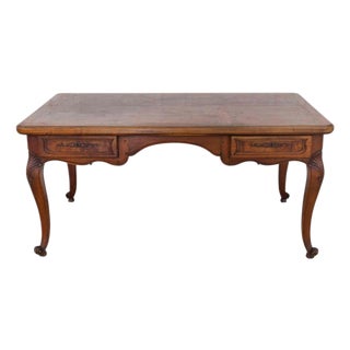 Louis XV Style Flat Center Desk in Walnut and Elm For Sale