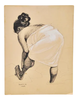 Mid Century Modern "Vallarta Woman Bathing" Original Gouache Painting by Daniel C.1959