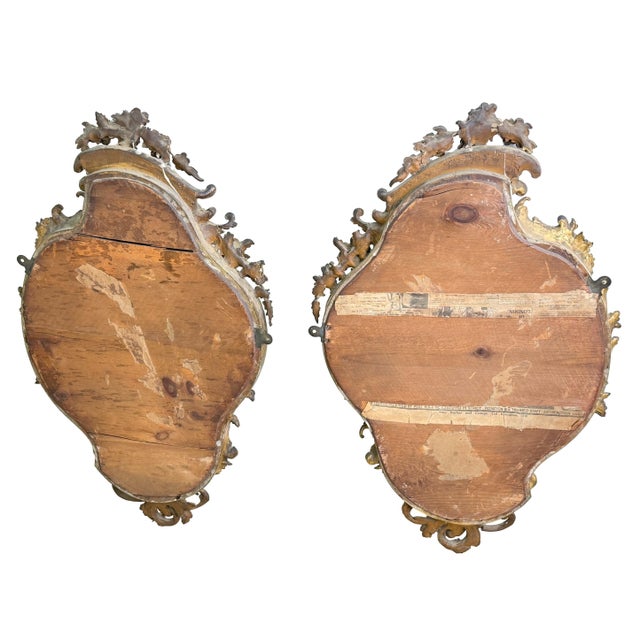 Wood Mid-19th Century Gilt & Gesso Cartouche Form Wall Mirrors, 1850, Set of 2 For Sale - Image 7 of 14