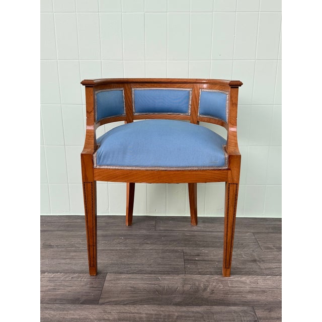 Armchair with rounded back Example of Biedermeier-style furniture Handcrafted in Italy in the 1930s but inspired by the...