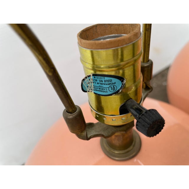 Underwriters Laboratories 1970s Postmodern Pink Peach Ceramic Orb Table Lamp-A Pair For Sale - Image 4 of 6