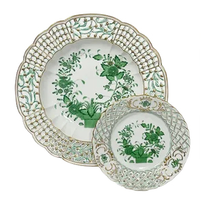 Green Wall Decoration Plates in Porcelain, Set of 2