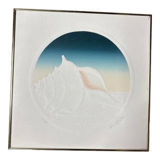 1980s Edward Tompkins Signed Embossed “Conch” Seashell Print – Coastal Modern Framed Artwork For Sale