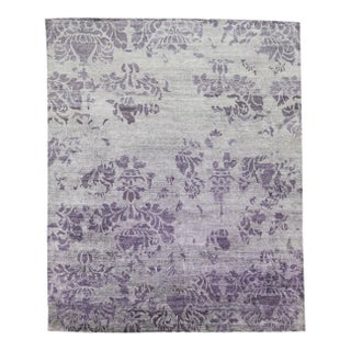 2010s Wool & Silk Modern Rug Handmade With Gray/Silver Abstract Motif For Sale