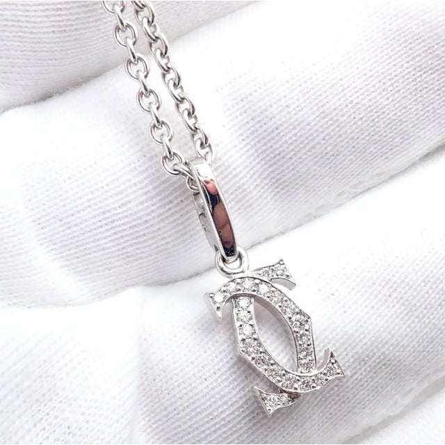 Cartier Double C 18k White Gold Diamond Pendant Necklace For Sale - Image 9 of 12