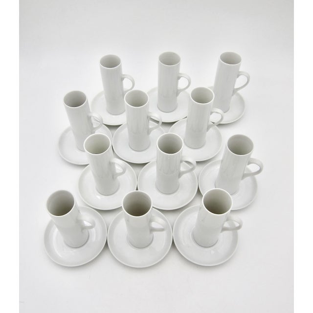1950s 1950s Lagardo Tackett White Porcelain Espresso Cup & Saucer Set of 12 For Sale - Image 5 of 11